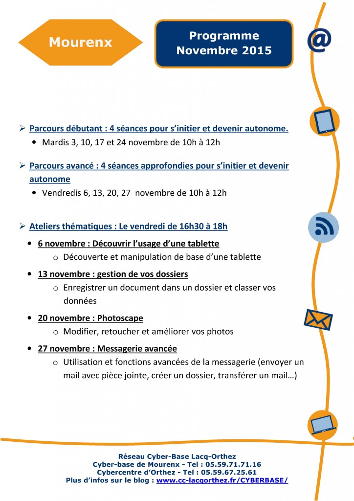 Programme de la Cyberbase de Mourenx - Novembre 2015