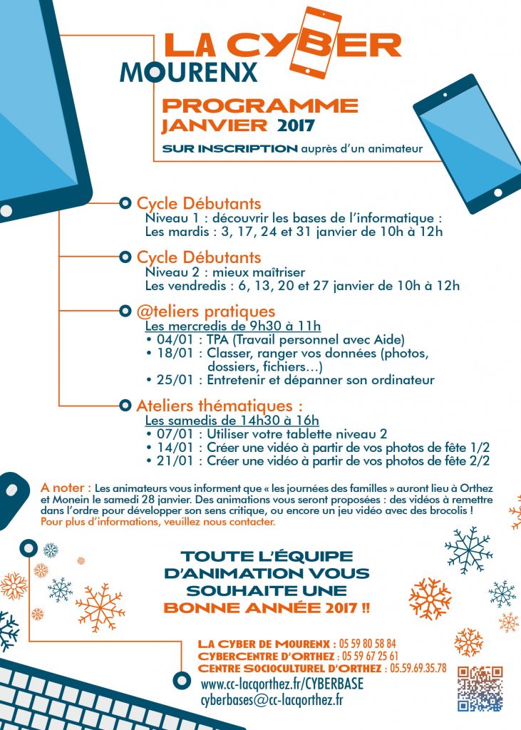 Programme ateliers La Cyber - Janvier 2017