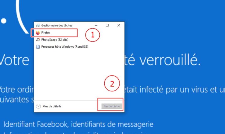 Sélectionnez le navigateur puis cliquez sur "Fin de tache"